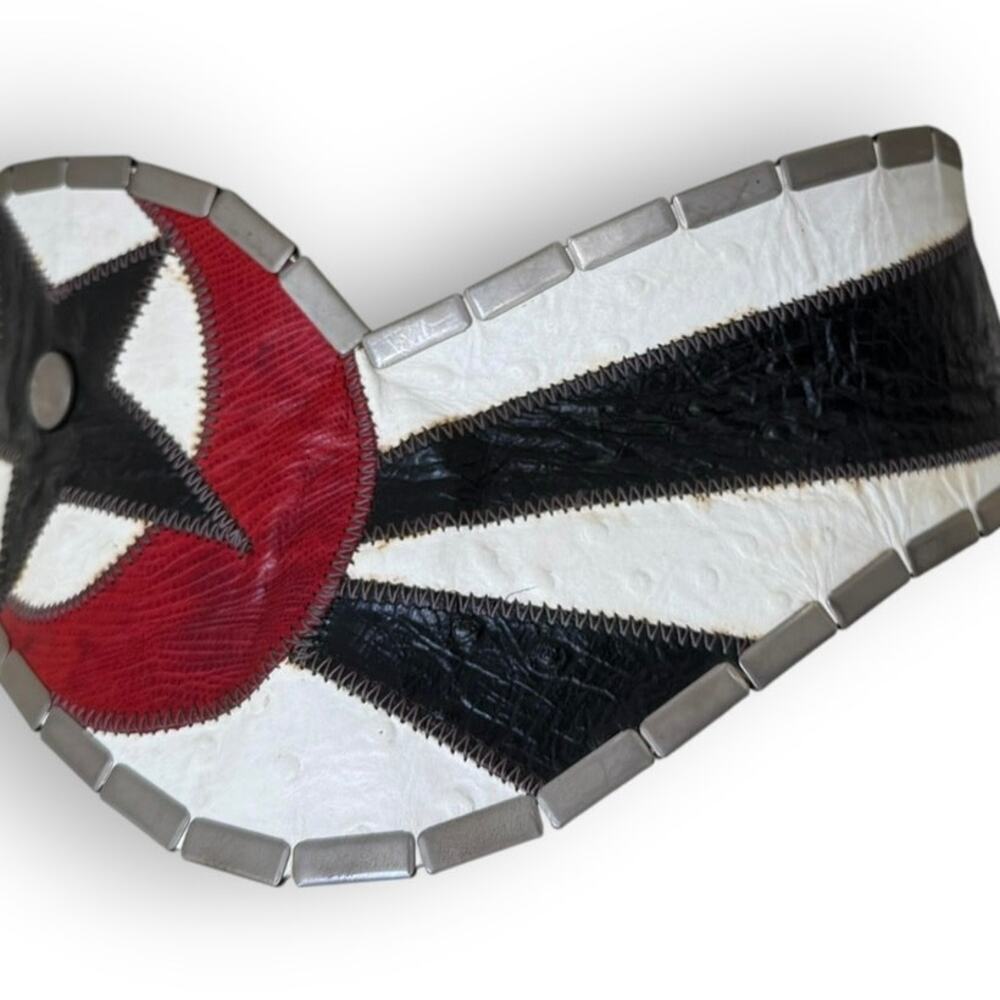 Anna Konya White Artisan Cinch Belt Star Patchwork Leather Chain Closure Vintage - Picture 15 of 16
